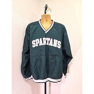 Michigan State Spartans MSU Mens XL Pullover Windbreaker Green Lined Fan Gear